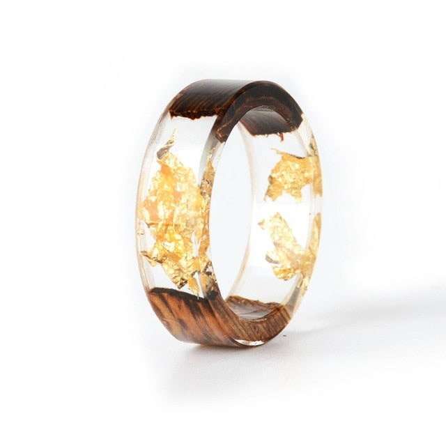 Wood Resin Ring Transparent Epoxy Resin Ring Fashion Handmade Dried Flower Wedding Jewelry Love Ring for Women 2019 New Design