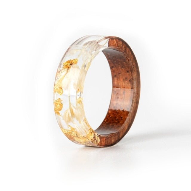 Wood Resin Ring Transparent Epoxy Resin Ring Fashion Handmade Dried Flower Wedding Jewelry Love Ring for Women 2019 New Design