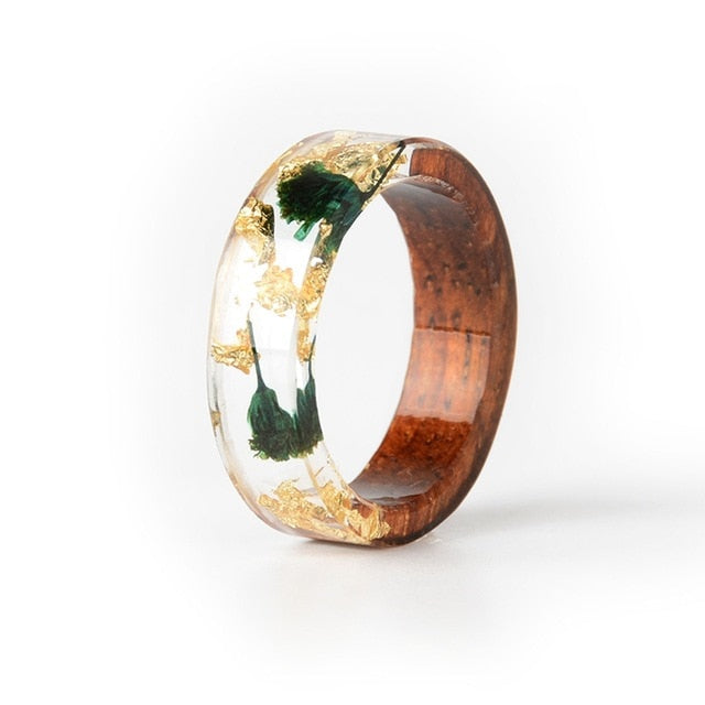 Wood Resin Ring Transparent Epoxy Resin Ring Fashion Handmade Dried Flower Wedding Jewelry Love Ring for Women 2019 New Design