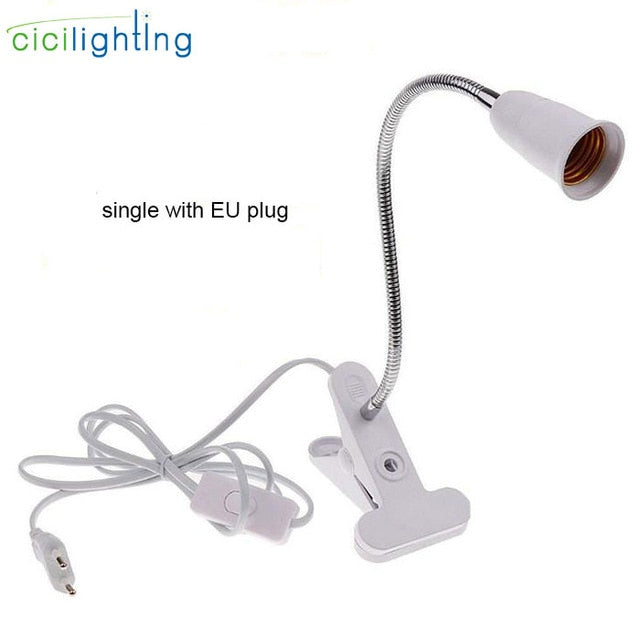 EU US Plug 360 Degrees Flexible Desk Lamp Holder E27 Base Light Socket Gooseneck Clip-On Cable With On Off Switch for Home Plant