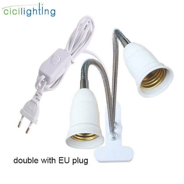 EU US Plug 360 Degrees Flexible Desk Lamp Holder E27 Base Light Socket Gooseneck Clip-On Cable With On Off Switch for Home Plant