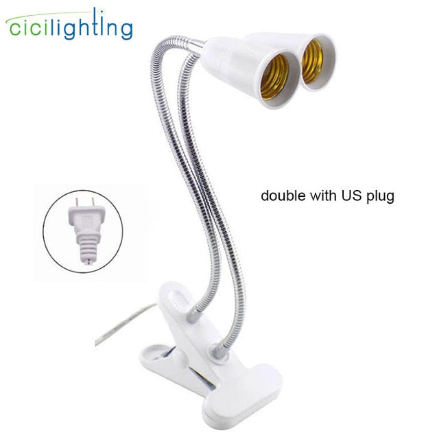 EU US Plug 360 Degrees Flexible Desk Lamp Holder E27 Base Light Socket Gooseneck Clip-On Cable With On Off Switch for Home Plant
