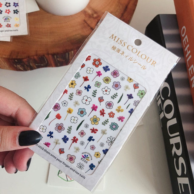 HZ Korea 2019 Summer Sweet Cute Colorful Flower Nail Sticker Waterproof Design Nail Decals For Women Girls Party Accessories