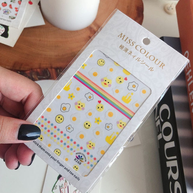 HZ Korea 2019 Summer Sweet Cute Colorful Flower Nail Sticker Waterproof Design Nail Decals For Women Girls Party Accessories