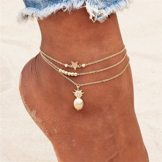 KISSWIFE Ankle Chain Pineapple Pendant Anklet Beaded 2018 Summer Beach Foot Jewelry Fashion Style Anklets for Women