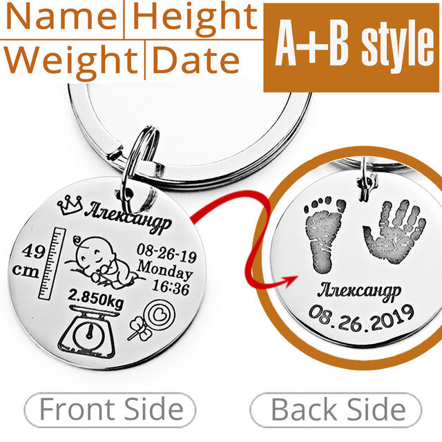 Personalized Baby Keychain Name Date Of Birth Weight Height For Newborn Commemorate Customized Keyring New Mom Dad Gift P026