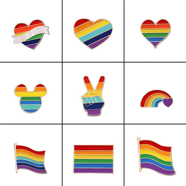 9 Style LGBT Design Rainbow Creative Heart Yeh Finger Pin Brooch Metal Pins Badge Denim Enamel Lapel Jewelry Gift women unsix