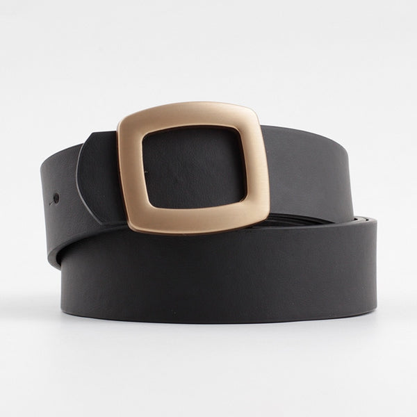 2020 Wide Leather Waist Strap Belt Women Black White Pink high quality Gold Square Pin Metal Buckle belts Female Belts for Jeans