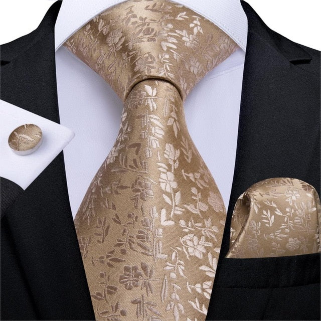 Men Luxury Gold Silk Tie And Cufflinks Gift Set