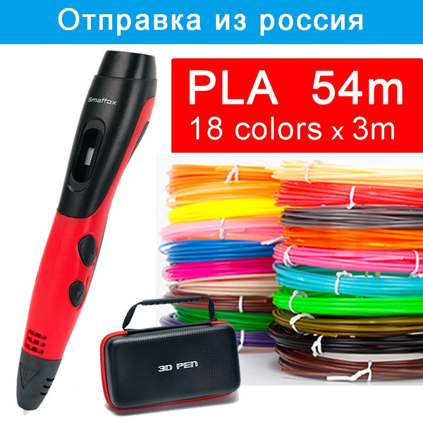 SMAFFOX 3D Pen With 18 Colors 54 Meter PLA Filament Printing Pen Support  ABS and PLA Kids Diy Drawing Pen With LCD Display