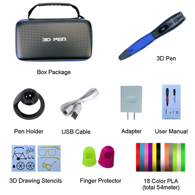 SMAFFOX 3D Pen With 18 Colors 54 Meter PLA Filament Printing Pen Support  ABS and PLA Kids Diy Drawing Pen With LCD Display