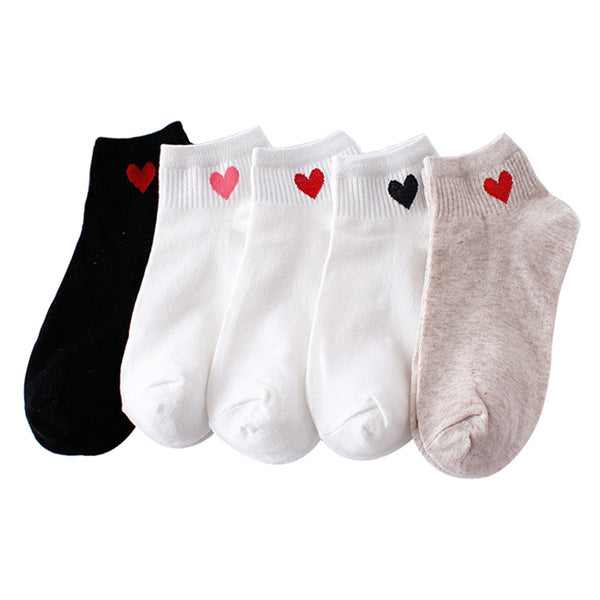 10pcs=5pairs Women Short Socks Red Heart Cute College Fresh Female Socks Soft Cotton Summer Autumn Hot Sale Girls Sock Meias Sox