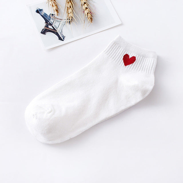 10pcs=5pairs Women Short Socks Red Heart Cute College Fresh Female Socks Soft Cotton Summer Autumn Hot Sale Girls Sock Meias Sox
