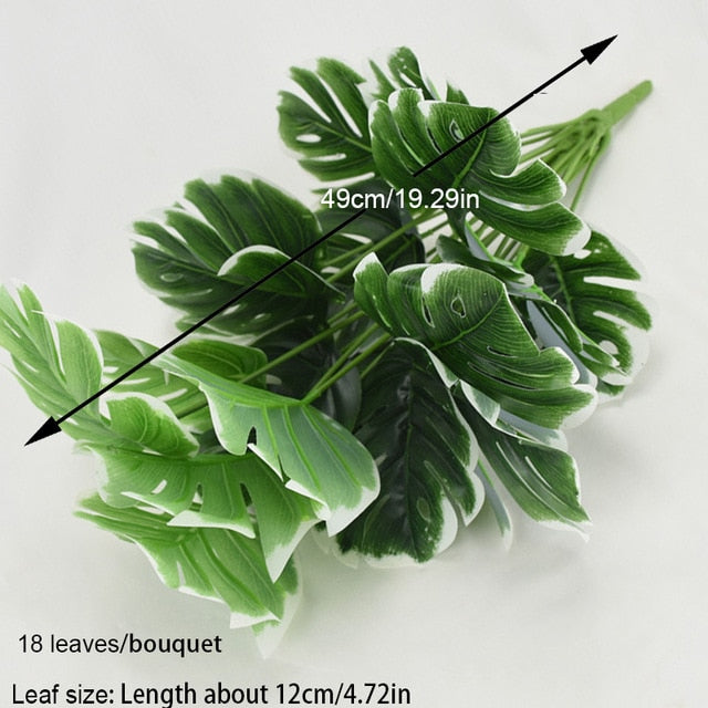 Artificial Plants Green Palm Leaves Monstera Home Garden Living Room Bedroom Balcony Decoration Tropical Plastic Fake Plant Long