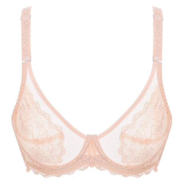 Meizimei transparent bras for women ultra thin lace bralette underwire push up plus big size top bh summer 34 36 38 40 ABCD cup