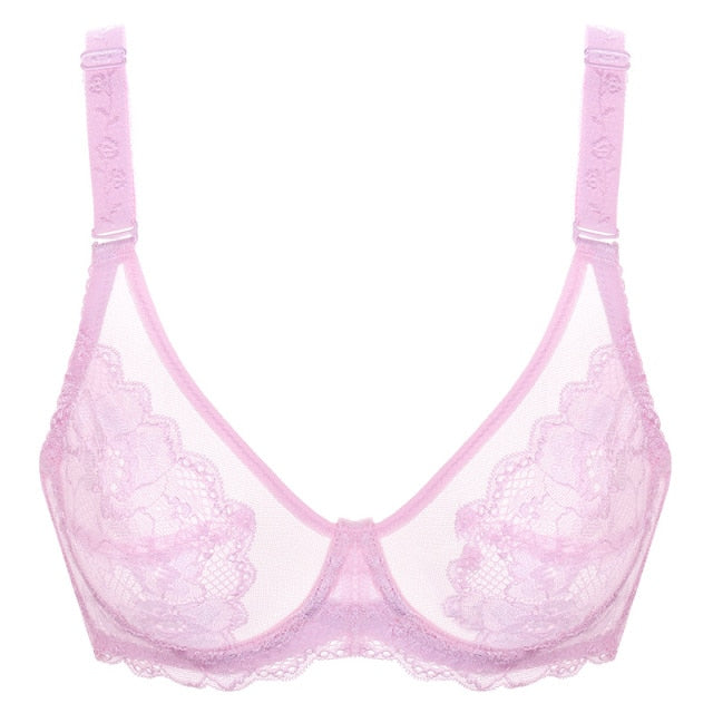 Meizimei transparent bras for women ultra thin lace bralette underwire push up plus big size top bh summer 34 36 38 40 ABCD cup