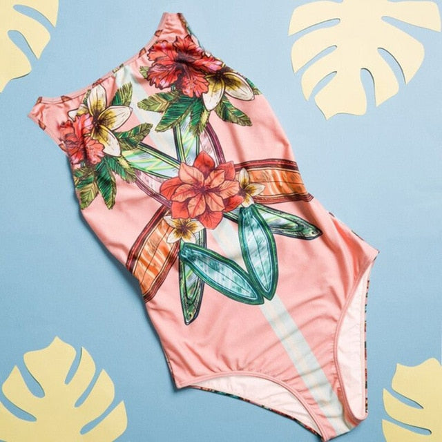Sexy Print One Piece 2020 Swimsuit Closed Large Size Swimwear Push Up Women Flower Vintage Body Swim Beach Pool Bathing Suit