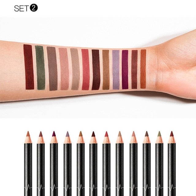 Brand 12pcs Matte Lip Liner Set Long Lasting Matt Smooth Pencil for Lip Contour Lipline Multi-Functional Makeup Cosmetics Pen
