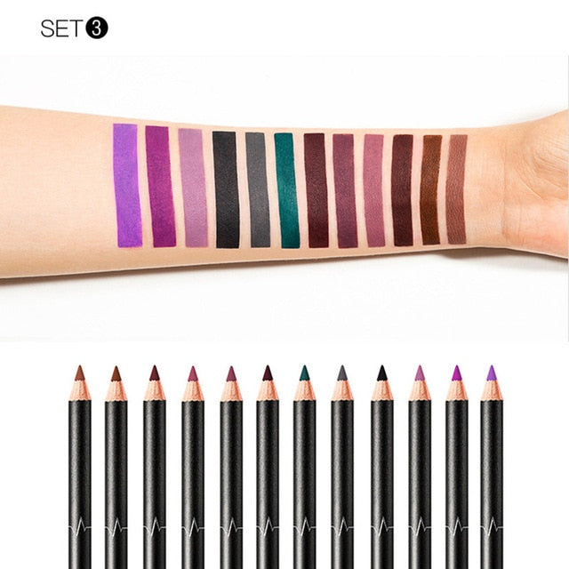 Brand 12pcs Matte Lip Liner Set Long Lasting Matt Smooth Pencil for Lip Contour Lipline Multi-Functional Makeup Cosmetics Pen