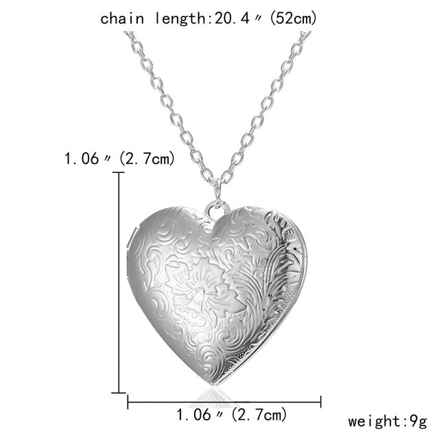 Unique Carved Design Heart-shaped Photo Frame Pendant Necklace Charm Openable Locket Necklaces Women Men Memorial Jewelry