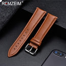 REMZEIM Calfskin Leather Watchband Soft Material Watch Band Wrist Strap 18mm 20mm 22mm 24mm With Silver Stainless Steel Buckle