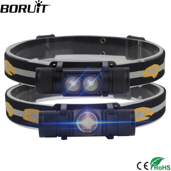BORUiT XM-L2 LED Mini Headlamp High Power 1000lm Headlight 18650 Rechargeable Head Torch Camping Hunting Waterproof Flashlight