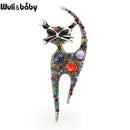 Wuli&baby Vintage Rhinstone Cat Brooches For Women Metal Multi-color Cat Animl Casual Party Brooch Pins Gifts