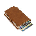 RFID Business Credit Card Holder Men Multifunction Automatic Aluminium Alloy Leather Cards Case Mini Wallet Slim Coin Purse