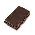 RFID Business Credit Card Holder Men Multifunction Automatic Aluminium Alloy Leather Cards Case Mini Wallet Slim Coin Purse