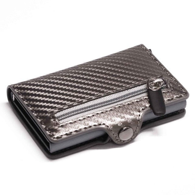 RFID Business Credit Card Holder Men Multifunction Automatic Aluminium Alloy Leather Cards Case Mini Wallet Slim Coin Purse