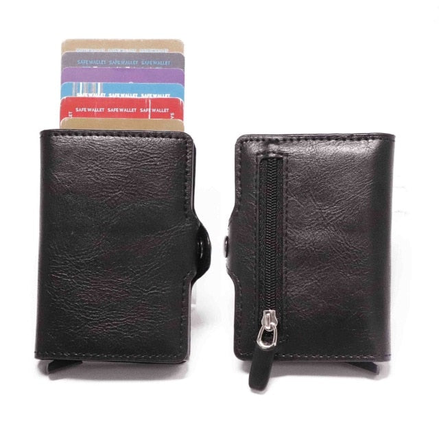 RFID Business Credit Card Holder Men Multifunction Automatic Aluminium Alloy Leather Cards Case Mini Wallet Slim Coin Purse