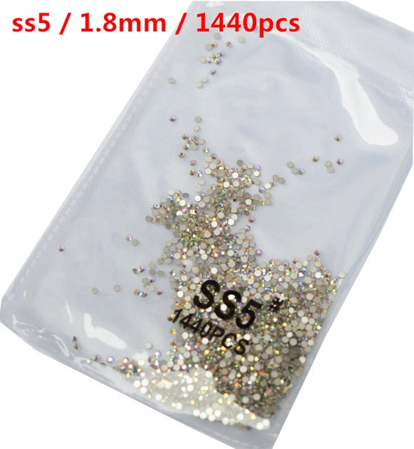 SS3-ss8 1440pcs Clear Crystal AB gold  3D Non HotFix FlatBack Nail Art Rhinestones Decorations Shoes And Dancing Decoration