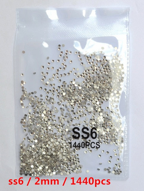 SS3-ss8 1440pcs Clear Crystal AB gold  3D Non HotFix FlatBack Nail Art Rhinestones Decorations Shoes And Dancing Decoration