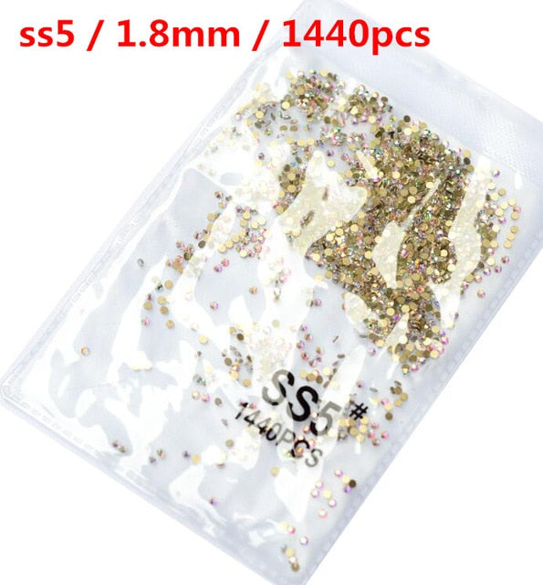 SS3-ss8 1440pcs Clear Crystal AB gold  3D Non HotFix FlatBack Nail Art Rhinestones Decorations Shoes And Dancing Decoration