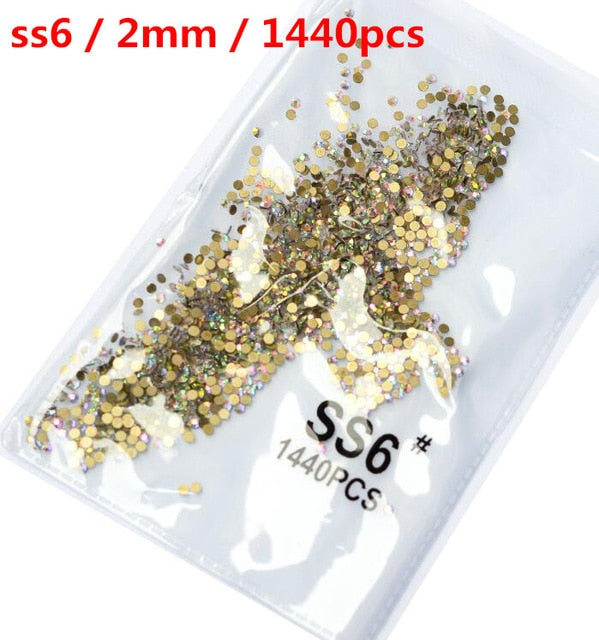 SS3-ss8 1440pcs Clear Crystal AB gold  3D Non HotFix FlatBack Nail Art Rhinestones Decorations Shoes And Dancing Decoration