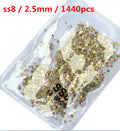 SS3-ss8 1440pcs Clear Crystal AB gold  3D Non HotFix FlatBack Nail Art Rhinestones Decorations Shoes And Dancing Decoration