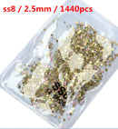 SS3-ss8 1440pcs Clear Crystal AB gold  3D Non HotFix FlatBack Nail Art Rhinestones Decorations Shoes And Dancing Decoration