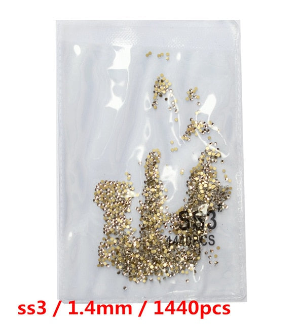SS3-ss8 1440pcs Clear Crystal AB gold  3D Non HotFix FlatBack Nail Art Rhinestones Decorations Shoes And Dancing Decoration