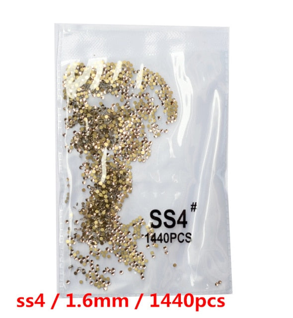 SS3-ss8 1440pcs Clear Crystal AB gold  3D Non HotFix FlatBack Nail Art Rhinestones Decorations Shoes And Dancing Decoration