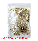 SS3-ss8 1440pcs Clear Crystal AB gold  3D Non HotFix FlatBack Nail Art Rhinestones Decorations Shoes And Dancing Decoration