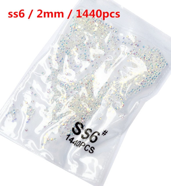 SS3-ss8 1440pcs Clear Crystal AB gold  3D Non HotFix FlatBack Nail Art Rhinestones Decorations Shoes And Dancing Decoration