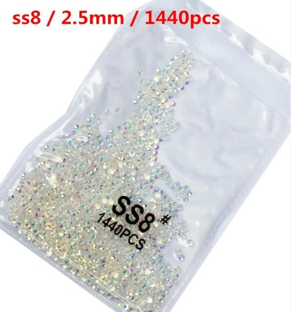 SS3-ss8 1440pcs Clear Crystal AB gold  3D Non HotFix FlatBack Nail Art Rhinestones Decorations Shoes And Dancing Decoration