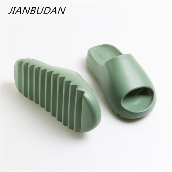 JIANBUDAN Indoor comfortable soft slippers Men women Non-slip bathroom home shoes Flat EVA Thick sole Slides Women's sandals