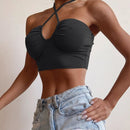 LVINMW Sexy Solid Lace Up Bow Halter Ruched Crop Top Fashion Sleeveless Backless Tube Tops Female Streetwear Tops 2019 New Women