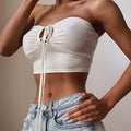 LVINMW Sexy Solid Lace Up Bow Halter Ruched Crop Top Fashion Sleeveless Backless Tube Tops Female Streetwear Tops 2019 New Women