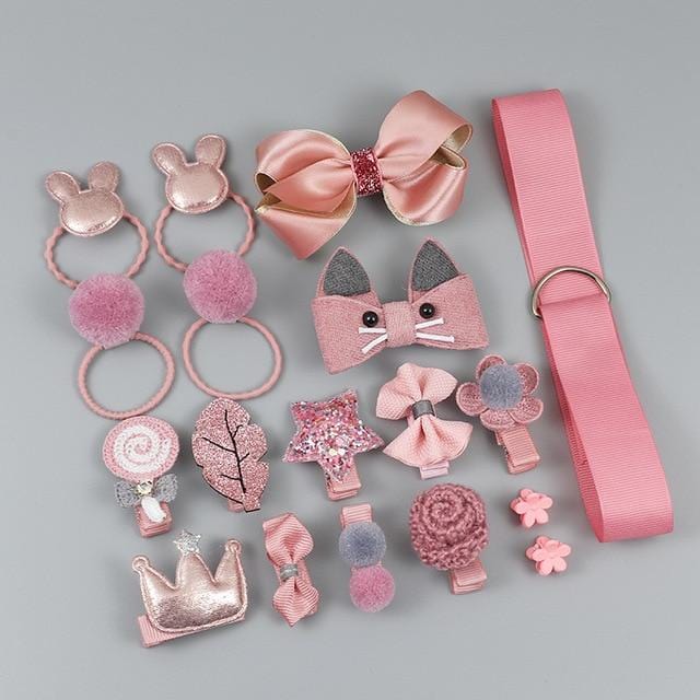 18 Piece hair clip set Cute Hair Accessories Girl headwear Bow Flower animal Hairpins hair band cartoon Elastic Headdress Gift
