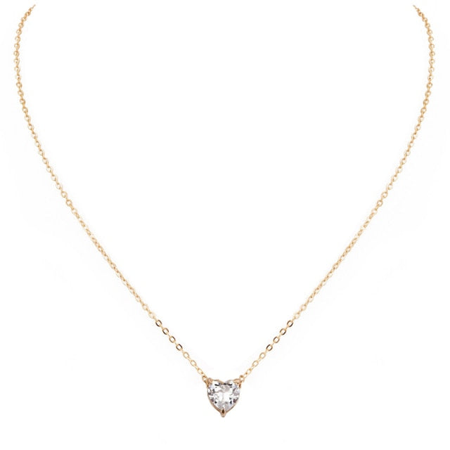 2020 New Female Fashion Crystal Heart Necklace Pendant Short Gold Chain Necklace Pendant Necklace Charm Gifts Girlfriends Gift
