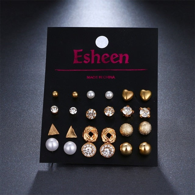 KISSWIFE 12Pairs/Set Simulated Pearl Earrings For Women Jewelry Bijoux Brincos Pendientes Mujer Fashion Stud Earrings