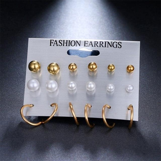 KISSWIFE 12Pairs/Set Simulated Pearl Earrings For Women Jewelry Bijoux Brincos Pendientes Mujer Fashion Stud Earrings