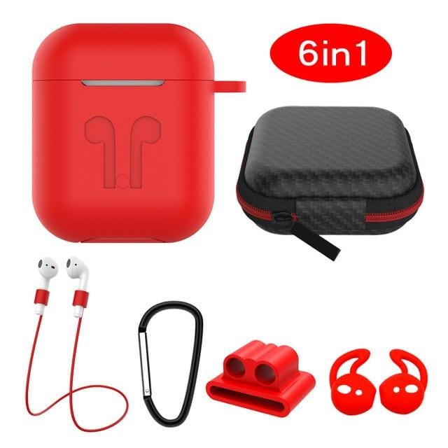 6 IN-1 Cases Lanyard Carabiner Protective Case For AirPods Headphone Silicone Cover For Air Pods 2 Case Accessories Storage Box